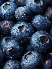 Freshly harvested blueberries with water drops, blue fruit wallpaper for phone.