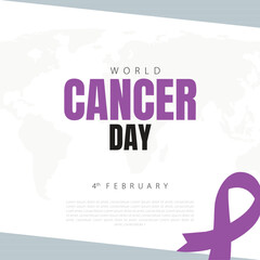 Social media design template with World Cancer Day purple ribbon