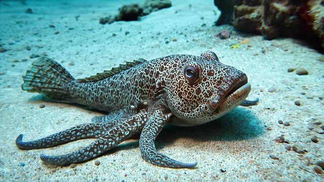 Underwater Wonders: A Close-Up Look at a Unique Toadfish Species on the Seabed