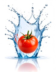 Vibrant Tomato Plunging into a Splashing Water Crown