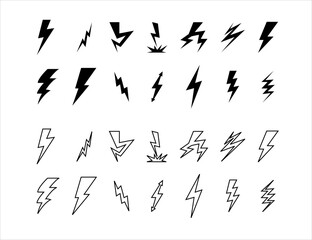 Set lightning bolt. Thunderbolt flat style - stock vector