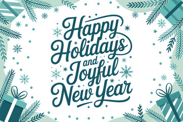 Happy holidays and joyful new year greeting card