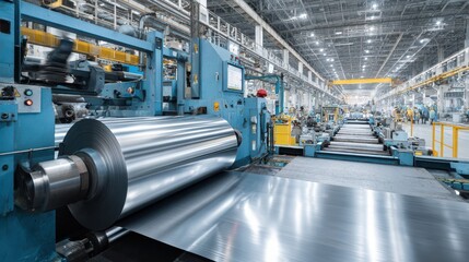 Cold rolled steel sheet on a plate rolling machine in an industrial factory