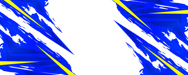 Dynamic Blue and Yellow Sports Background with Abstract Grunge Streaks. Brush Stroke Illustration for Banner, Poster, or Sports Background. Scratch and Texture Elements For Design