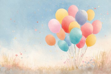 Colorful balloon scene with warm vintage tones for summer birthday and wedding background