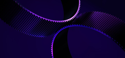  3D Abstract Technology Background with Neon Helios Gears on Dark Background