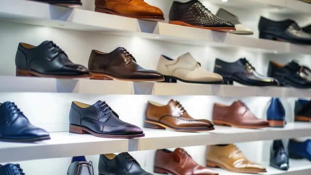 Video Display of various men's shoes in a store
