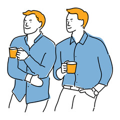 Illustration of Two Men Holding Coffee