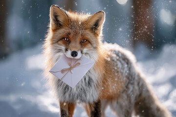 Obraz premium Winterfuchs mit Geschenk im Schnee – festliche Tierillustration
