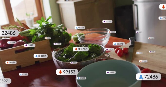 Notifications popping, colander attracting badges as camera shifting, showing digital overload