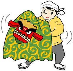 年賀状用イラスト - 獅子舞・獅子頭・踊り手・正月