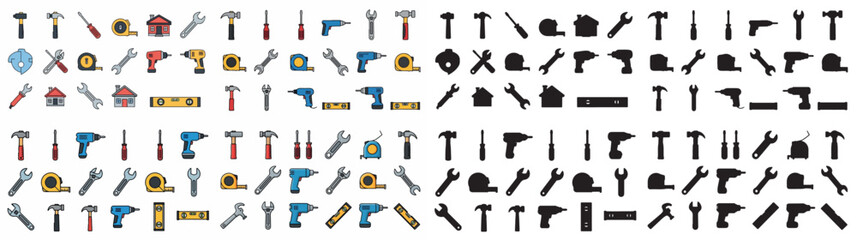 Hand tools collection with transparent background