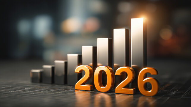 3d rendered bar chart showing financial growth and business success in 2026 - Powered by Adobe