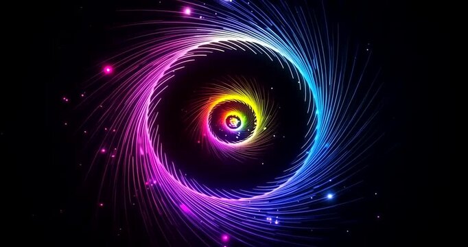 A vibrant cosmic spiral with colorful light patterns and a dark background 4k video