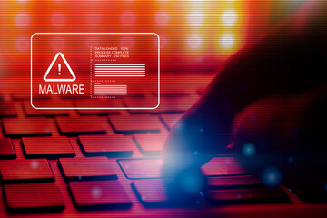 Malware attack virus alert , malicious software infection , cyber security awareness training to protect business information from threat attacks