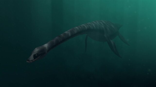 Plesiosaur Swimming in Deep Blue Ocean Water - Ancient Sea Monster