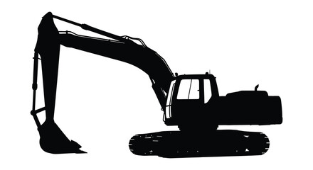 A striking black silhouette of a powerful excavator showcasing construction equipment detail silhouette