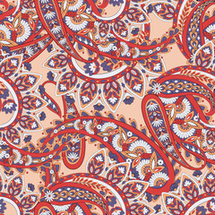 Seamless pattern with paisley ornament. Ornate floral decor for fabric. Vector illustration