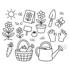 Cute Hand Drawn Gardening Elements Collection.