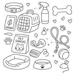 Collection of Pet Care Items and Accessories for Dogs and Cats.