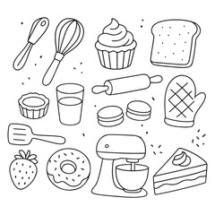 Hand-drawn baking and dessert items collection.
