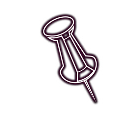 Glowing neon outline of a single pushpin icon set against a stark for modern design on transparent background