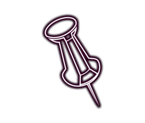 Glowing neon outline of a single pushpin icon set against a stark for modern design on transparent background