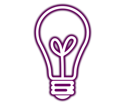 Purple neon light bulb icon with a glowing heart filament symbolizing love and bright innovative ideas on transparent background - Powered by Adobe