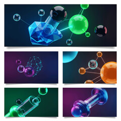 Abstract 3D Science and Technology Backgrounds with Glossy Molecules and Geometric Shapes

