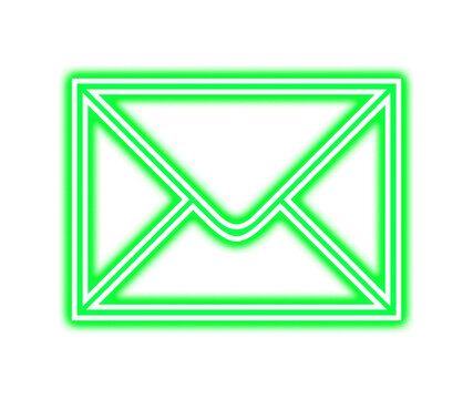 Bright neon green envelope icon glowing against a symbolizing digital communication and messaging alerts on transparent background