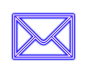 Bright blue neon envelope icon glowing against a symbolizing digital communication and mail on transparent background