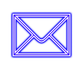 Bright blue neon envelope icon glowing against a symbolizing digital communication and mail on transparent background