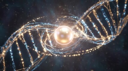 Fertilized egg cell glowing within a swirling abstract structure resembling dna helix, representing life's origin, creation, biology, science, and the cosmos