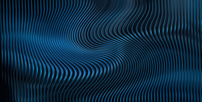 Abstract blue wavy lines texture background dark metallic surface pattern