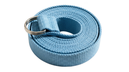 Rolled light blue fabric strap with silver metal double ring belt textile
