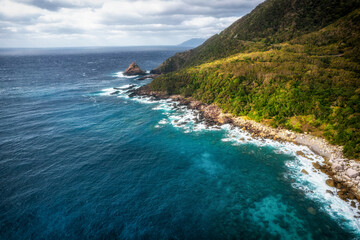 Aerial view of the western forest road of Yakushima, a World Heritage Site, Kagoshima Prefecture, Japan.