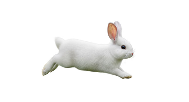 White rabbit running across green grass on black background bunny animal