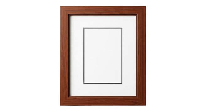 Wooden picture frame with white mat and black inner border wooden frame brown