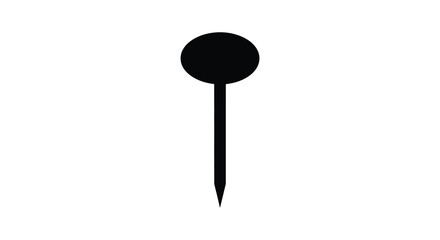 A simple black push pin with a pointed end and round head a stark silhouette