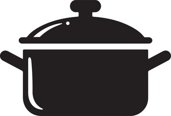 Simple black and white icon of a cooking pot with a lid for culinary use