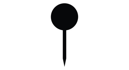 A simple black push pin graphic illustration against a white background a distinct silhouette