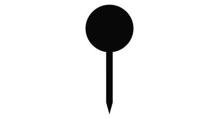 A simple black push pin with a rounded head and pointed tip a dark silhouette
