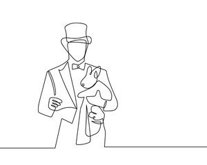 The magician conjures a rabbit in a single continuous line. minimalist style isolate outline Editable stroke.