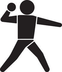 Simple black silhouette icon of a person throwing a ball suitable for sports or activity themes