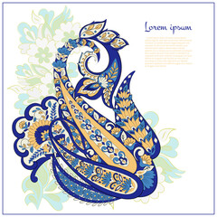 Paisley isolated. Card with paisley isolated for design. Floral vector pattern. Embroidery floral vector pattern