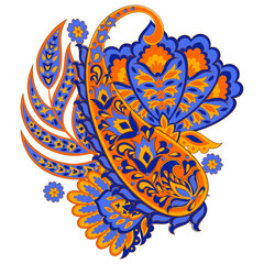 Isolated Paisley pattern in indian batik style. Floral vector illustration