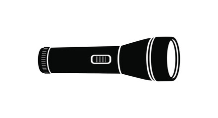 A sleek black flashlight design featuring a prominent beam and handle depicted as a silhouette