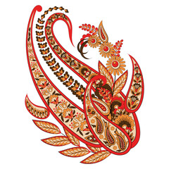 Turkish Cucumber Paisley. Vector pattern in traditional oriental style with flowers, leaves and fantasy elements.