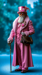 Obraz premium A man in a pink suit and top hat with a cane