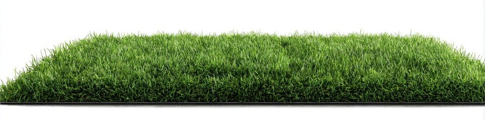 Cut patch of bright green grass against a white background